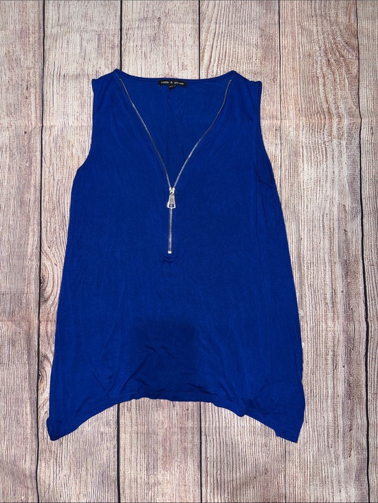 Cable & Gauge Tops - Cable & Gauge Cobalt Blue Sleeveless Zip-Front Tank